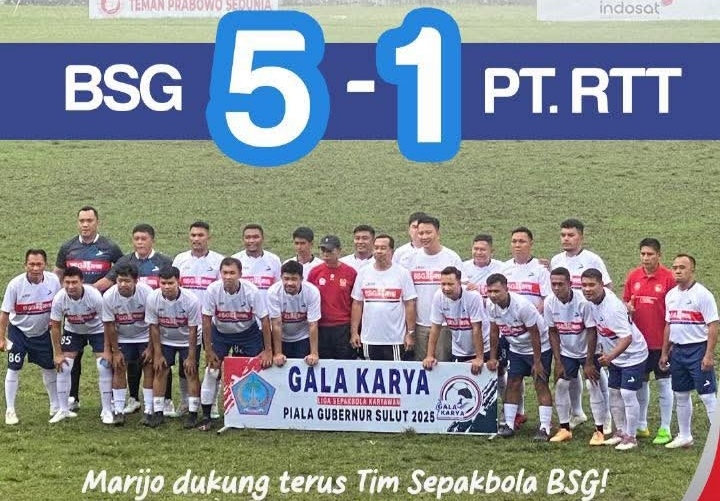 Pecundangi PT. RTT 5:1, BSG Melaju ke Semifinal Liga ‘Galakarya’ Piala Gubernur Sulut 2025
