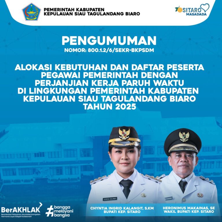 BKPSDM Sitaro Umumkan Alokasi dan Pemberkasan PPPK Paruh Waktu Tahun 2025